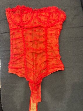 MAJORELLE Red Polka Dot Mesh Bodysuit
